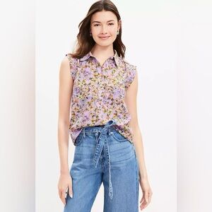 LOFT Floral Ruffled Henley Top
